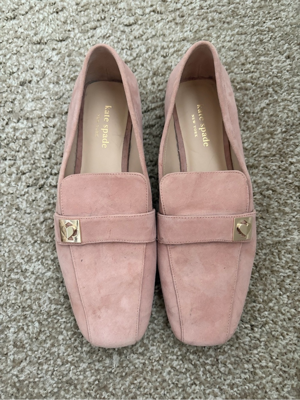 kate spade Blush Pink Suede Loafers with Gold Accent